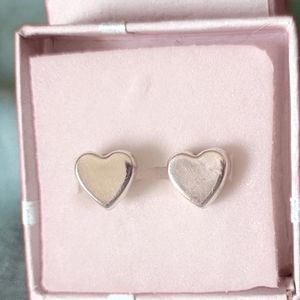 950 stamped Heart Stud Earrings Hand crafted.